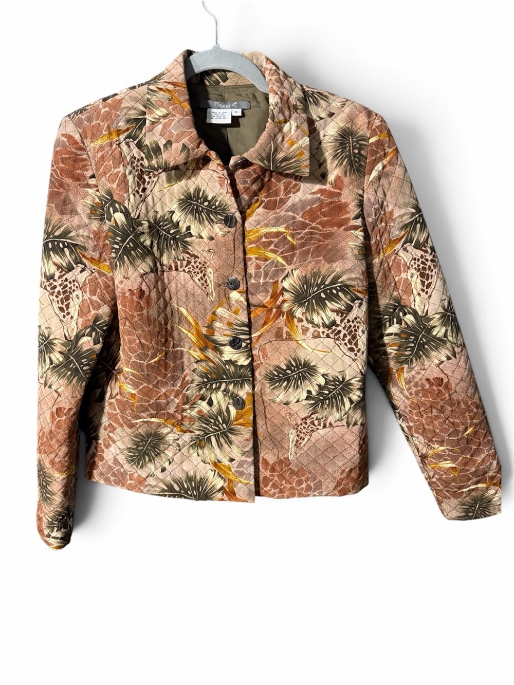 Vintage 100% Silk Quilted Jacket with Jungle Safari Print
